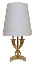 Great Unique Piece Art Nouveau Country House Table Lamp Fabric Shade Brass - $224.69