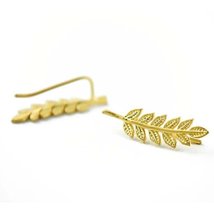 New Gold Leaf Ear Climber Earrings Ear Crawler Cuff Jewelry Gift 18k Yellow Gold - £12.65 GBP