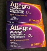 2 Allegra Allergy Non-Drowsy 12 Hour Relief Antihistamine 60 mg 12 ct - £16.84 GBP