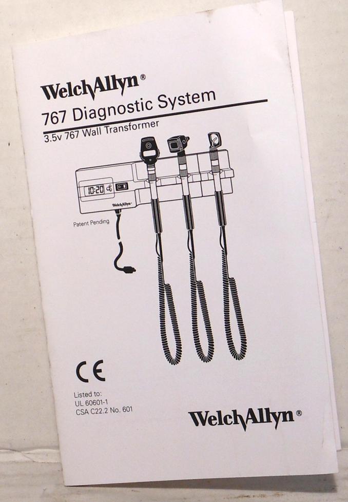 WELCH ALLYN MANUAL FOR 767 DIAGNOSTIC SYSTEM 3.5V 767 WALL TRANSFORMER - $7.09