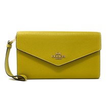 Coach Travel Envelope Wallet Wristlet in Chartreuse Yellow Leather C0707... - $324.72