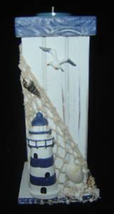 Lighthouse Tealight Holder Wood Nautical Design Blue Seaside Candle Ocean