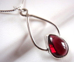 Garnet Dewdrop 925 Sterling Silver Necklace Hoop New Imported from India - $13.49