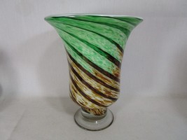 Beautiful Art Glass Vase Green Brown Large 10&quot; Heavy vintage - $59.39