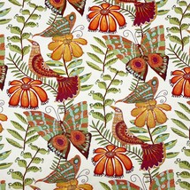 Vilber Large Bird &amp; Butterfly Cream Cotton Basketweave Fabric By Yard 54&quot;W - £12.73 GBP