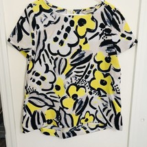 Canvas by Lands&#39; End Women&#39;s sz 12 Yellow Black Blouse Artsy Bold Print Career - £12.57 GBP