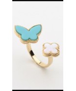 Turquoise and Mother of Pearl Butterfly Ring - £44.07 GBP