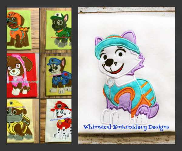 Paw Patrol Set of 7 Dogs Machine Embroidery Applique Design - $22.50