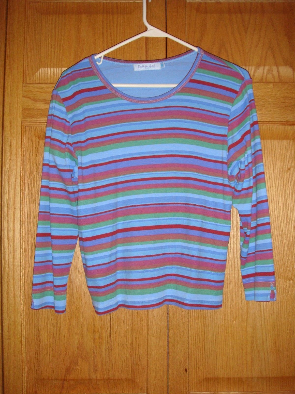 Fresh Produce Top M Ocean Blue 3/4 Sleeve Boardwalk Stripe - $14.99