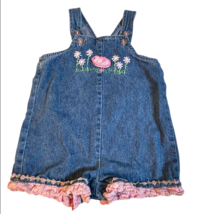 Vtg Y2K Sesame Street Bird Denim Shortalls Embroidered Crocheted Floral ... - $28.99