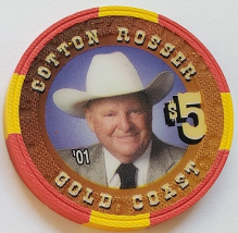 Las Vegas Rodeo Legend Cotton Rosser &#39;01 Gold Coast $5 Casino Poker Chip - £15.91 GBP