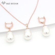 S&amp;Z DESIGN Fashion Imitation s Water Drop Earrings Jewelry Sets 585 Rose Gold Wh - £18.86 GBP