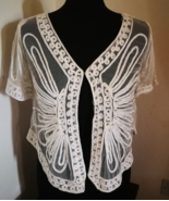 Vintage Off White Mesh Shrug Bolero Jacket Women Evening Short Sleeve Small - £16.09 GBP