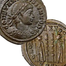 Constantine II son of &#39;the Great&#39; AU Soldiers with Military Standards Roman Coin - $94.05