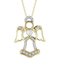 14K Yellow Gold Plated 0.30ct Brilliant Cut Moissanite Angel Pendant 18&quot; Chain - £156.28 GBP
