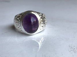 AAA quality natural african amethyst ring for men in 925 sterling solid silver - £194.87 GBP