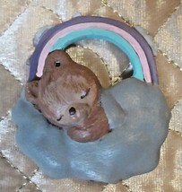 Teddy Bear Sleeping Under Rainbow Clouds Ceramic Christmas Ornament Component - £4.68 GBP