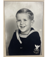 Vintage Antique Portrait Photo Little Sailor Boy 6.5&quot; x 4.5&quot; In Frame Ca... - $27.87 CAD