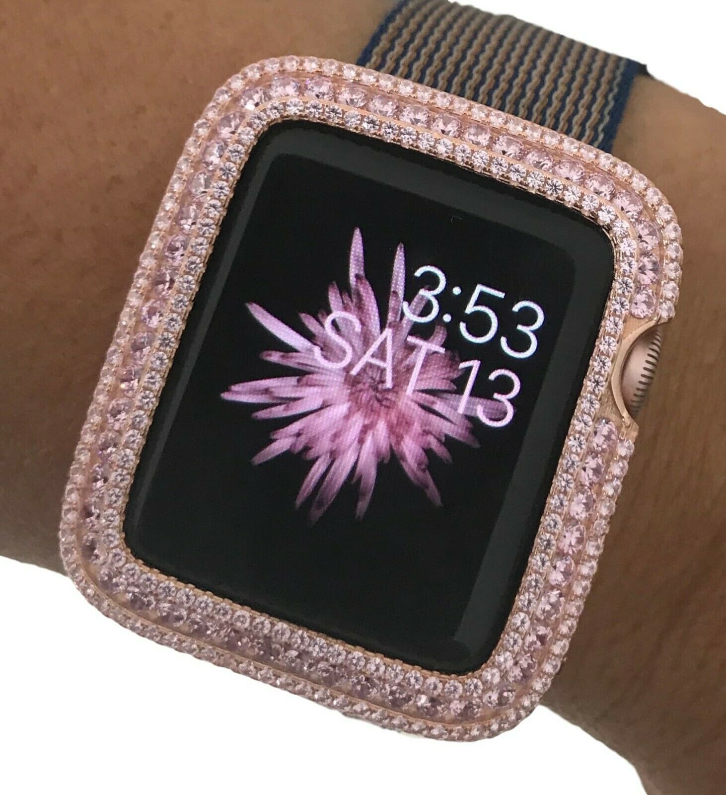 Primary image for Series 4,5,6 Rose Gold Apple watch band or Pink Zirconia Bezel Face Case Cover