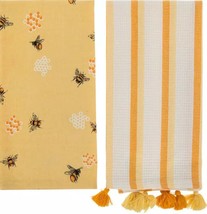 Set Of 2 Jumbo Different Cotton Towels (19&quot;x27&quot;) Honey Bee &amp; Stripes, Hl - £10.70 GBP