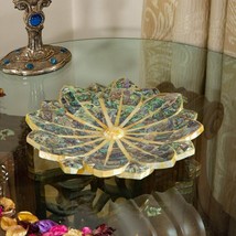 9&quot; Marble Inlay Floral Fruit Bowl Abalone Shell Gemstone Kitchen Home Decor - £694.40 GBP