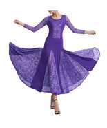 Womens Patchwork Wide Hemline Dress Elegant Purple - £12.24 GBP