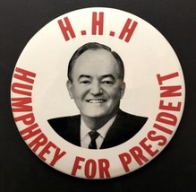 Hubert Humphrey 1968 SIX INCH campaign pin button political Huge 6&quot; - £13.29 GBP