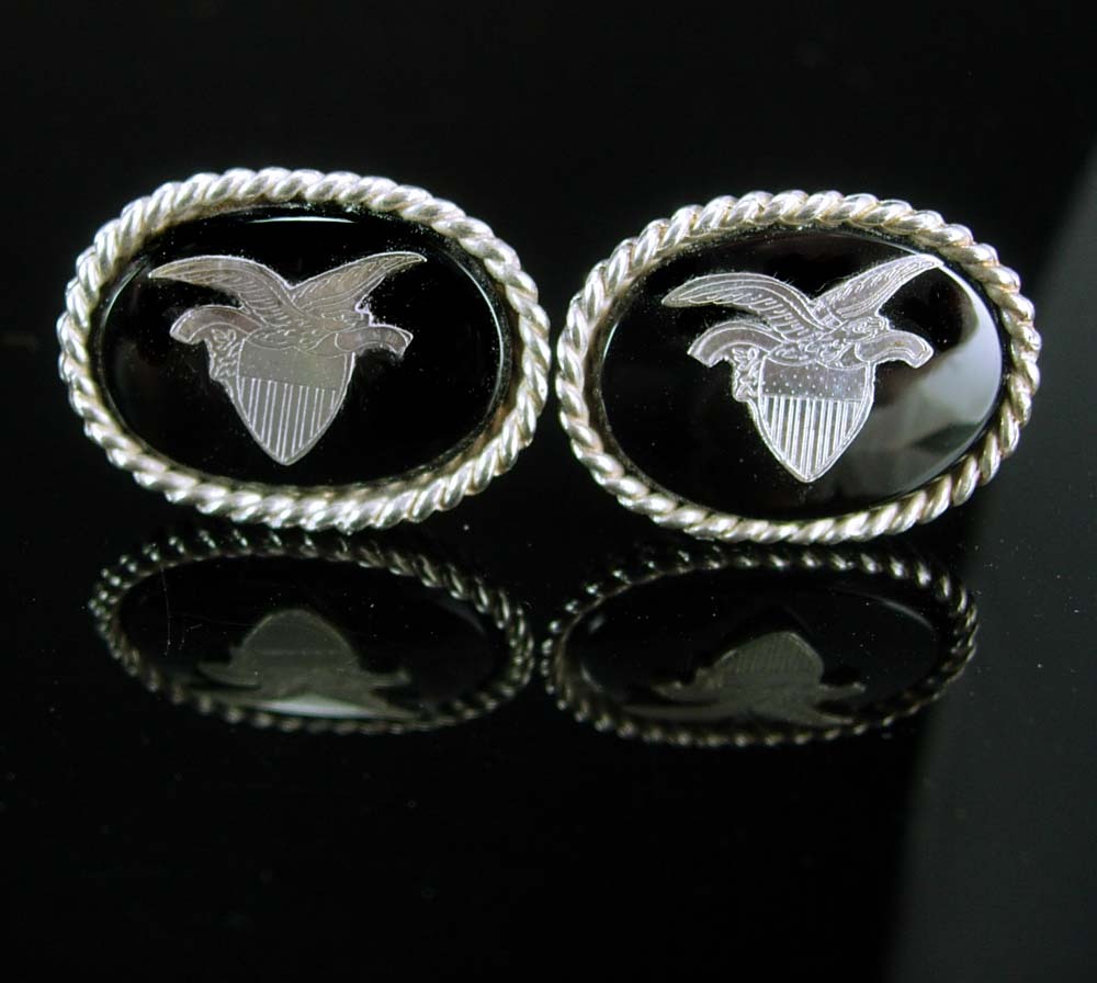 Primary image for Sterling Eagle Cuff links vintage silver hallmarked Cufflinks Patriotic military
