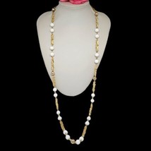 Kenneth Jay Lane Gold Tone White Lucite Bead Accent Station Link Necklace - £35.35 GBP