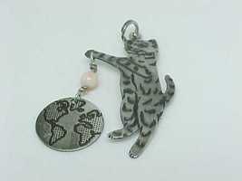 STERLING SILVER CAT Jewelry Art PENDANT/CHARM - Designer  - FREE SHIPPING - $48.00