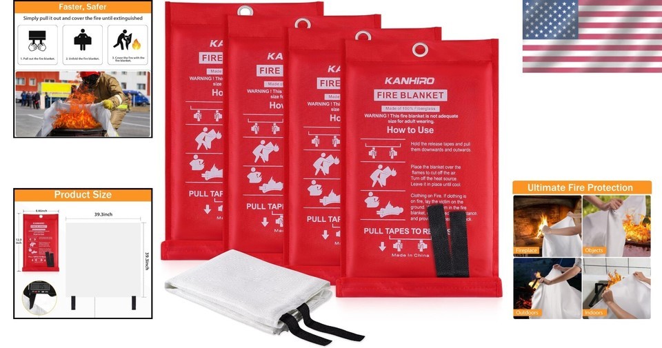 Lightweight Fire Suppression Blanket - 4 Pack, 39" x 39" Waterproof Fiberglass Item image 2