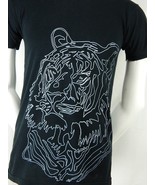American Apparel 50/50 Blend White Tiger Graphic Print Black T Shirt Sma... - £18.32 GBP