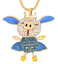 Austrian Crystal Enameled Flying Pig Pendant / Brooch 28-30 Inches in Goldtone - £12.70 GBP