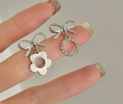 New fashion asymmetrical flower bow earrings Japanese and Korean temperament - £15.57 GBP