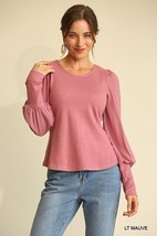 Women&#39;s Mauve Solid Top With Puff Long Sleeves (S) - £37.98 GBP