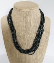 Vintage multi strand black seed bead princess length necklace - $14.99