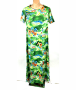 Vintage Dress Size 12 Hawaiian Barkcloth Short Sleeve Long Maxi Floral G... - $1,446.77 MXN