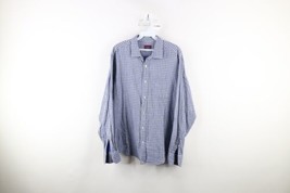 Untuckit Mens Large Distressed Flannel Collared Button Shirt Blue Plaid Cotton - £19.51 GBP