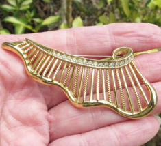 Large Vintage Ruffled Collar Gold Tone Rhinestone Brooch Pin - $14.84