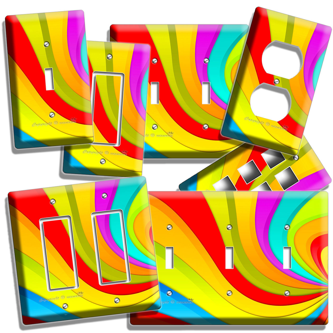 COLORFUL SWIRLY RAINBOW LIGHT SWITCH WALL PLATE OUTLET KIDS BEDROOM ROOM DECOR