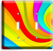 COLORFUL SWIRLY RAINBOW DOUBLE LIGHT SWITCH WALL PLATE BEDROOM ROOM HOME... - £8.88 GBP