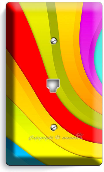 COLORFUL SWIRLY SPIRAL RAINBOW PHONE JACK TELEPHONE WALL PLATE COVER LIVING ROOM
