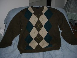 Arrow Men&#39;s Xl Sweater Brown Cream And Teal Color Design - £5.44 GBP