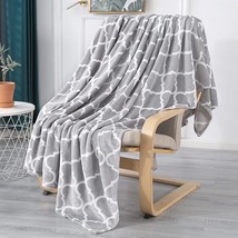 Smile Bee Flannel Fleece Blanket Throw Size, Super Soft Cozy, Grey Moroccan - £23.91 GBP