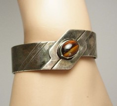 Sterling Large Cuff bracelet Tigereye Wide with relief artisan  mens womens  thi - £179.85 GBP