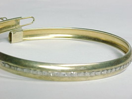 Vintage Sterling And Yellow Gold Filled Bangle Bracelet Sparkly Textured Top  - £24.08 GBP