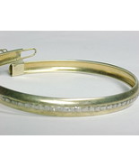 VINTAGE STERLING AND YELLOW GOLD FILLED BANGLE BRACELET SPARKLY TEXTURED... - £23.54 GBP