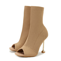 New Women Boots High Heels Fashion Peep Toe Knit Sock Ankle Booties Spring Autum - £41.81 GBP