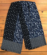 Vintage Style Dark Black Navy Blue Floral Frayed Cotton Blend Scarf Shaw... - $19.99