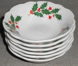 Set (6) BIA Christmas HOLLY AND BERRIES  Porcelain Bowls - $23.75